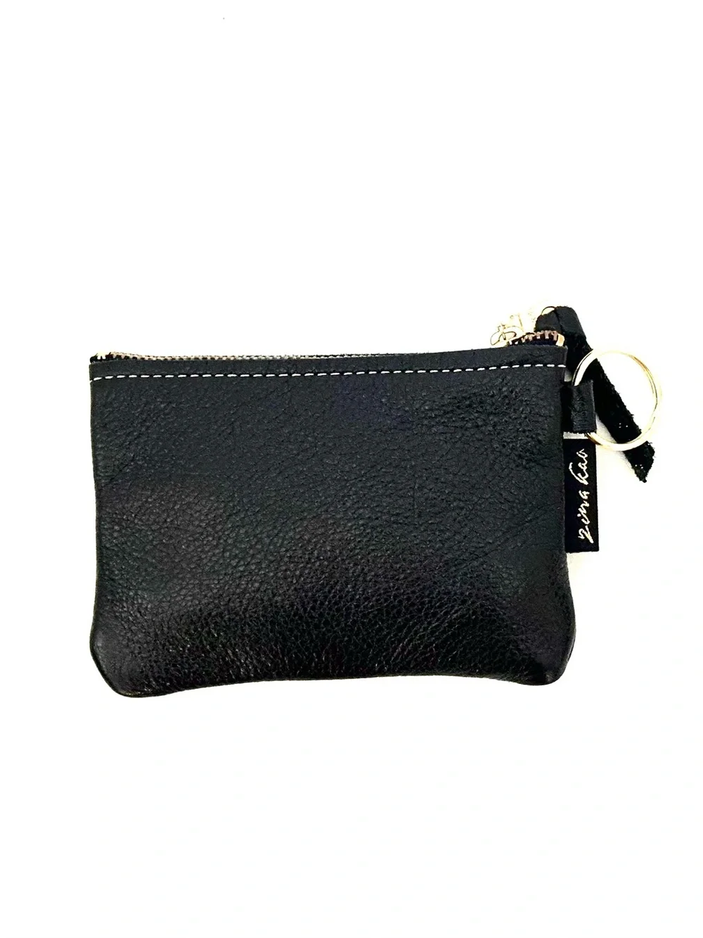 Zina Kao Gold Lightning Bolt Black Leather Coin Pouch Keyring